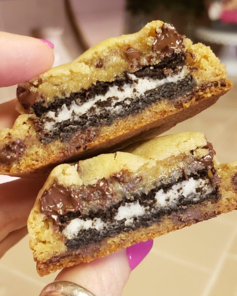 Two pieces of baked goods